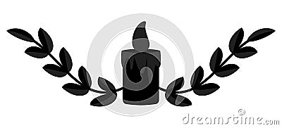 Wreath with branches and candle Frame ornament Black color Vector Illustration