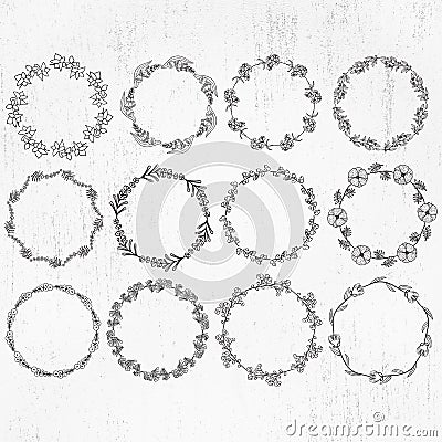 Wreath bundle, floral wreath, laurel leaf wreath, laurel wreath, wedding wreath, wreath monogram, circle frame Vector Illustration