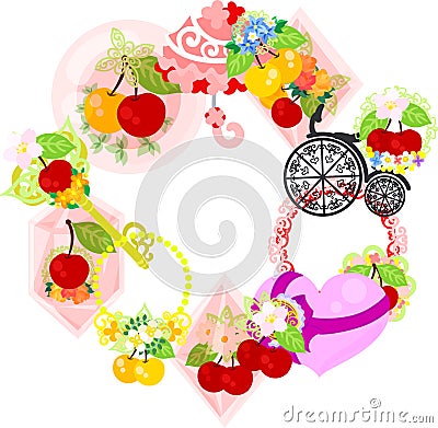 The wreath of cherry objects Vector Illustration