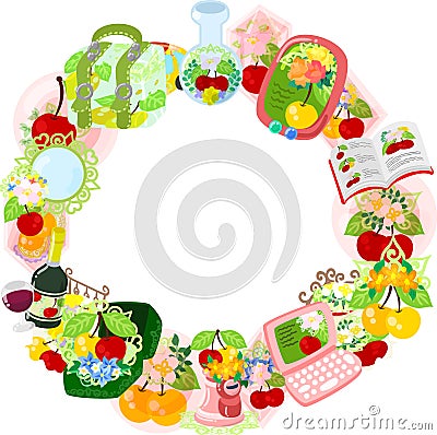 The wreath of cherry objects Vector Illustration