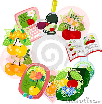 The wreath of cherry objects Vector Illustration