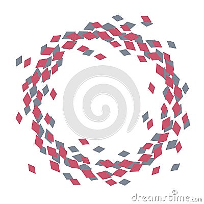 Wreath circle of red and dark rhombuses pattern flying funnel of playing cards scattered contras isolated on white background vect Vector Illustration