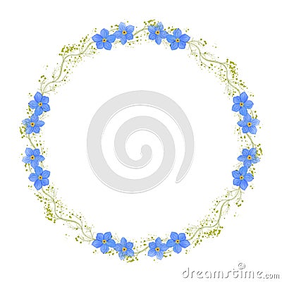 Wreath with elegant blue forget-me-nots Cartoon Illustration