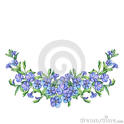 Wreath with first spring flowers - VÃ­nca mÃ­nor. Stock Photo