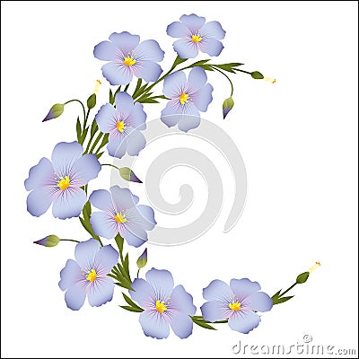 Wreath of flax flowers round ornament Vector Illustration