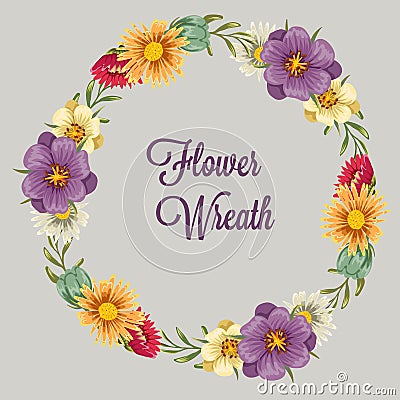 wreath of flower spring garland arrangement Vector Illustration