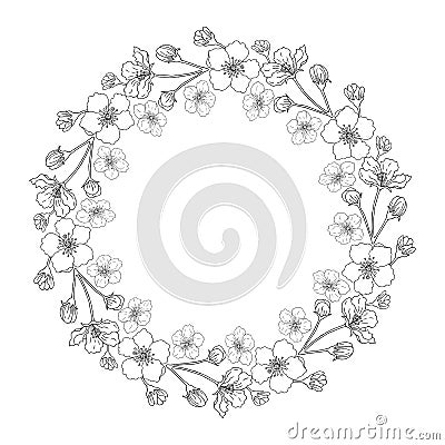 A wreath of flowers of apple Vector Illustration