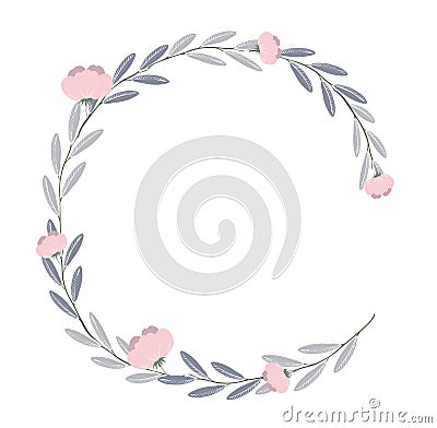 Wreath of flowers and leaves of vintage style. Vector Illustration