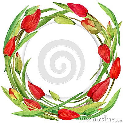 Wreath of Garden flower snd young green grass. Stock Photo