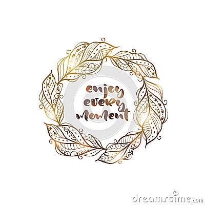 Wreath with golden ethnic feathers Vector Illustration