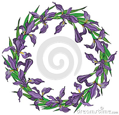 Wreath of Iris flowers vector frame Vector Illustration