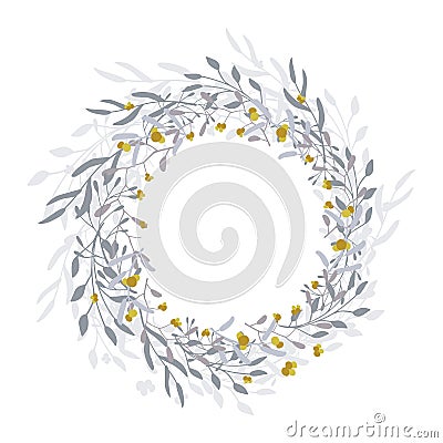 Wreath of leaves, plants, branches and flowers Cartoon Illustration