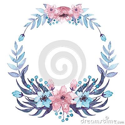 Wreath With Light Blue And Pink Flowers Stock Photo