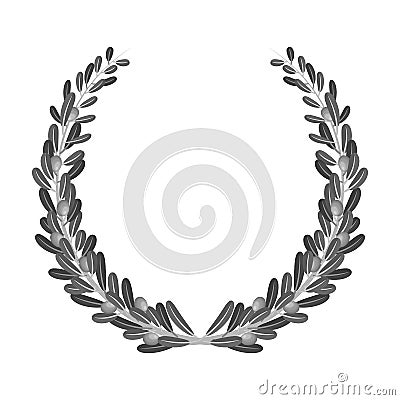 Wreath from olive branches.Olives single icon in monochrome style vector symbol stock illustration web. Vector Illustration