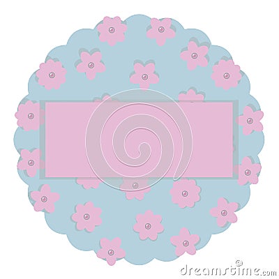 Wreath pastel colors for baby pink and blue paper with flowers and pearly beads cloud place for inscription vector shadow isolated Vector Illustration