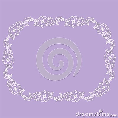 Wreath of pink flowers on a light purple background. Stock Photo