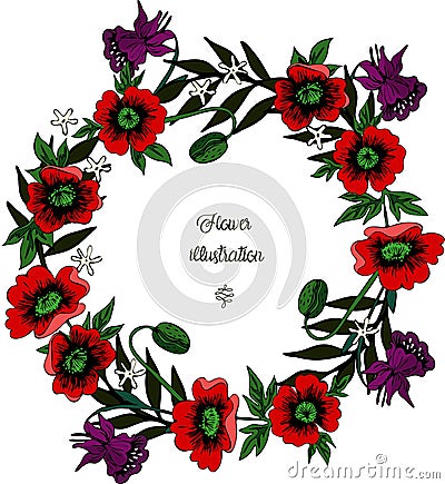 Webwreath of poppies and other flowers vector illustration Stock Photo