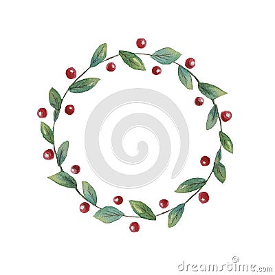 A wreath of red berries and small leaves is suitable for the decoration of plates, invitations, cards Stock Photo