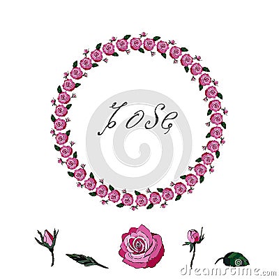 A wreath of red roses. Stylish wreath of red roses on a white background. Vector Illustration