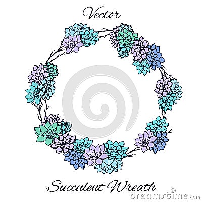 Wreath of succulents and tree branches. Usable for wedding invitations Vector Illustration