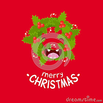 Wreath Vector Cheerful Christmas card Vector Illustration