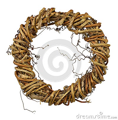 Wreath from the vine, isolated without a shadow. Natural decoration. Stock Photo