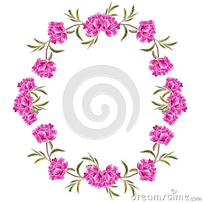 Wreath with watercolor peonies Stock Photo