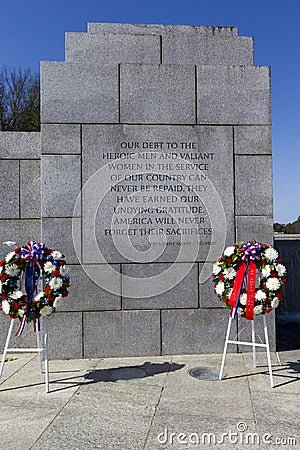 Wreath at World War II Memorial Washington DC Editorial Stock Photo