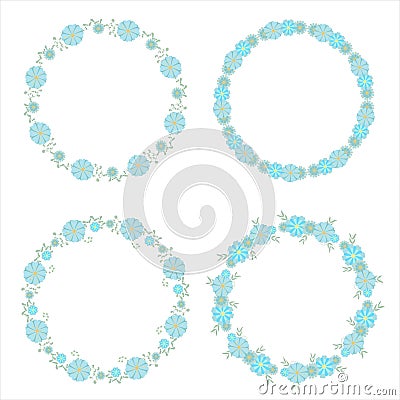 Wreaths, Branches, Laurels with Herbs, Plants and Flowers. Flower wreaths in hand drawn style. Vector Illustration