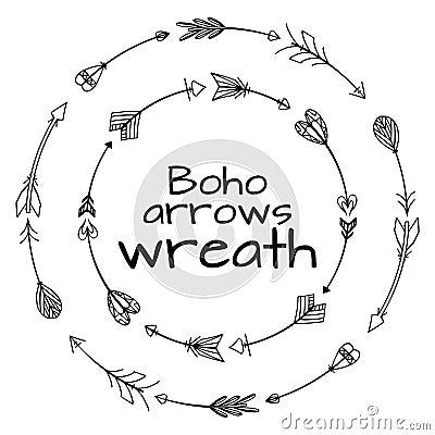 Wreaths of hand drawn arrows. Tribal doodle elements Vector Illustration