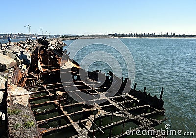 The wreck of the Adolphe on Stockton breakwall Stock Photo