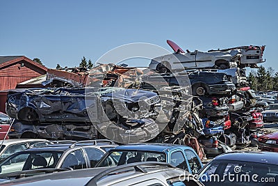 Wreck cars on a scrap yard Editorial Stock Photo