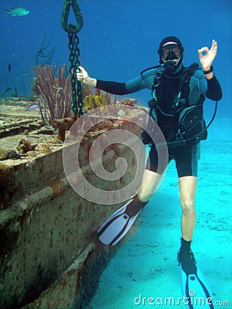 Wreck and diver Stock Photo