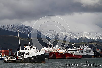 Wreck in the Harbor of Ushuaia Editorial Stock Photo