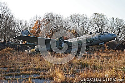 Wreck Ilyushin Il-28 bomber plane Editorial Stock Photo