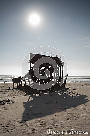 Wreck of the Peter Iredale monument on the beach Stock Photo