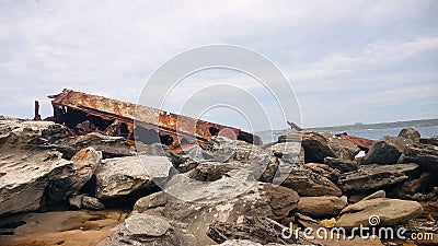 Wreck of the SS Minmi on Cape Banks Sydney in the Botany Kamay Bay National Park Stock Photo