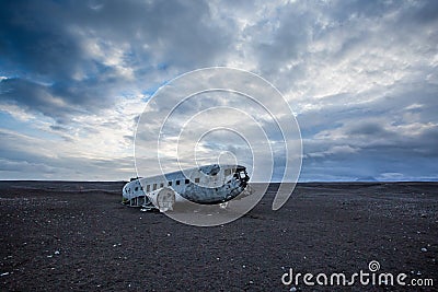 Dakota plane wreck on the wreck beach in Vik, Iceland Stock Photo