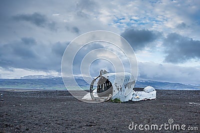 Dakota plane wreck on the wreck beach in Vik, Iceland Stock Photo