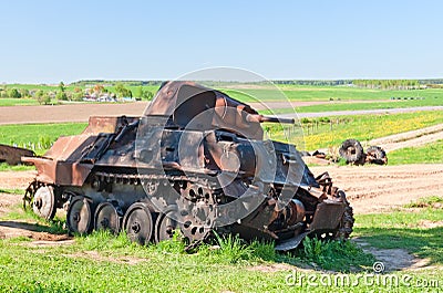 Battle tank wreck Stock Photo