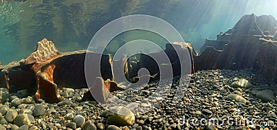 On the wreckage of the sunken ship `Kolasin`, Sochi, Russia, the Black Sea. Stock Photo