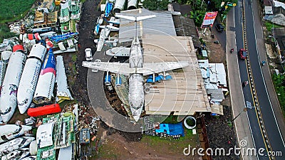 The wreckage of a tourist plane, in Parung, Bogor. The metal remains of the hull and wings of the ship can be seen, like a carcass Editorial Stock Photo