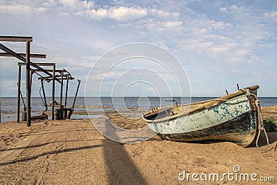 Wrecked shipwrecked boat, Robinson`s island Stock Photo