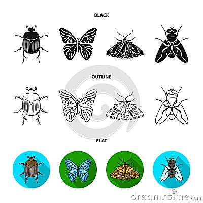 Wrecker, parasite, nature, butterfly .Insects set collection icons in black,flat,outline style vector symbol stock Vector Illustration