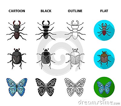 Wrecker, parasite, nature, butterfly .Insects set collection icons in cartoon,black,outline,flat style vector symbol Vector Illustration