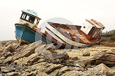 Wrecks of stranded ships Stock Photo