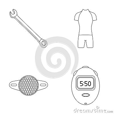 A wrench, a bicyclist`s bone, a reflector, a timer.Cyclist outfit set collection icons in outline style vector symbol Vector Illustration