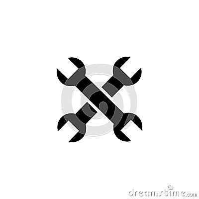 Wrench Crossed Icon In Flat Style For App, UI, Websites. Black Spanner Icon Vector Illustration Vector Illustration
