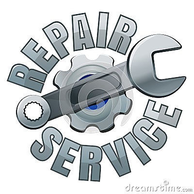 Wrench and gear. Repair service emblem Vector Illustration