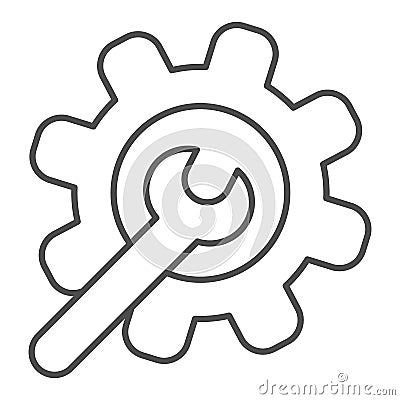 Wrench and gear thin line icon. Service tools vector illustration isolated on white. Repair outline style design Vector Illustration